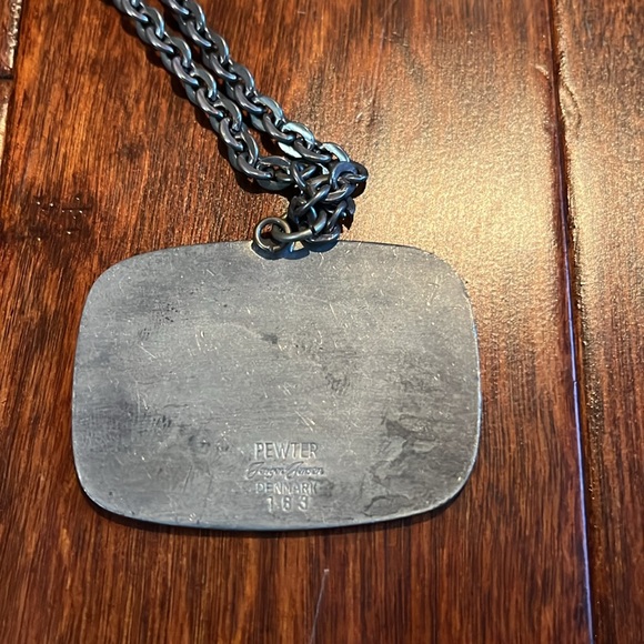 Mid Century Signed Jorgen Jenson Pendant Chain Necklace Pewter DENMARK 163 - Picture 4 of 5